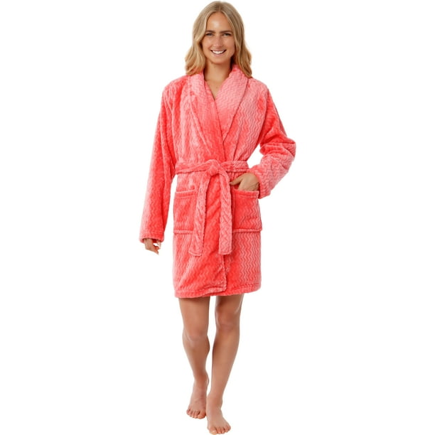Silver Lilly Womens Embossed Robe Plush Fleece Chevron Coral Textured Short Kimono Bathrobe